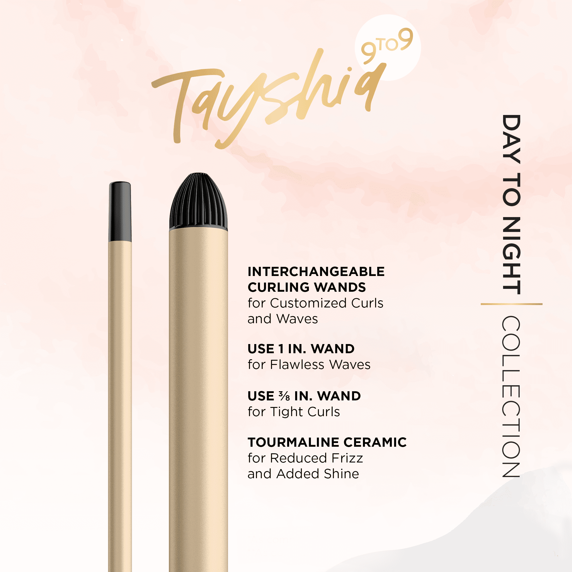 Tayshia by Conair 1" and 3/8" Barrel Size Interchangeable Clipless Curling Wand Barrel Size