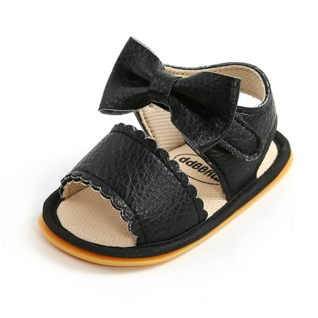 Avrntaa Baby Sandals - Fashion Bowknot Soft Sole Flats Kids Character Shoes Black Shoes Size 3Infant