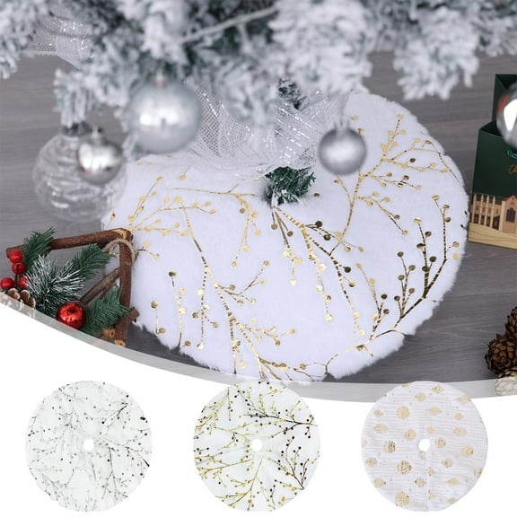 Christmas Tree Skirt 15 Inches Snowflake Tree Mat Fur Plush Xmas Tree Skirt White Background Circular Carpet for Christmas Tree Holiday Party Indoor Outdoor Decoration Home Decor