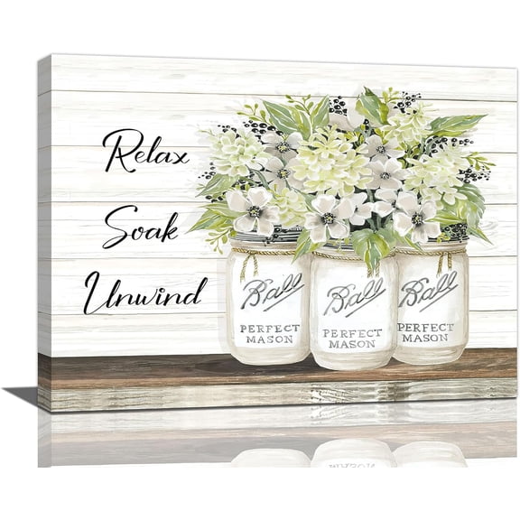 Farmhouse Bathroom Decor Wall Art Flowers Botanical Bathroom Pictures For Wall Canvas Prints Framed Modern White Floral Painting Artwork for Lavatory Laundry Toilet Loo Bedroom 16"x12"