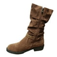 thumbnail image 3 of Women's Mid-Calf Boots Ladies Winter Solid Color Durable Suede Side Zipper Heel Round Toe Non- Design for Comfort, 3 of 7