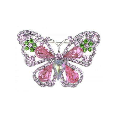 - Genuine Rose Pink Peridot Green Crystal Rhinestone Butterfly Fashion Pin Brooch