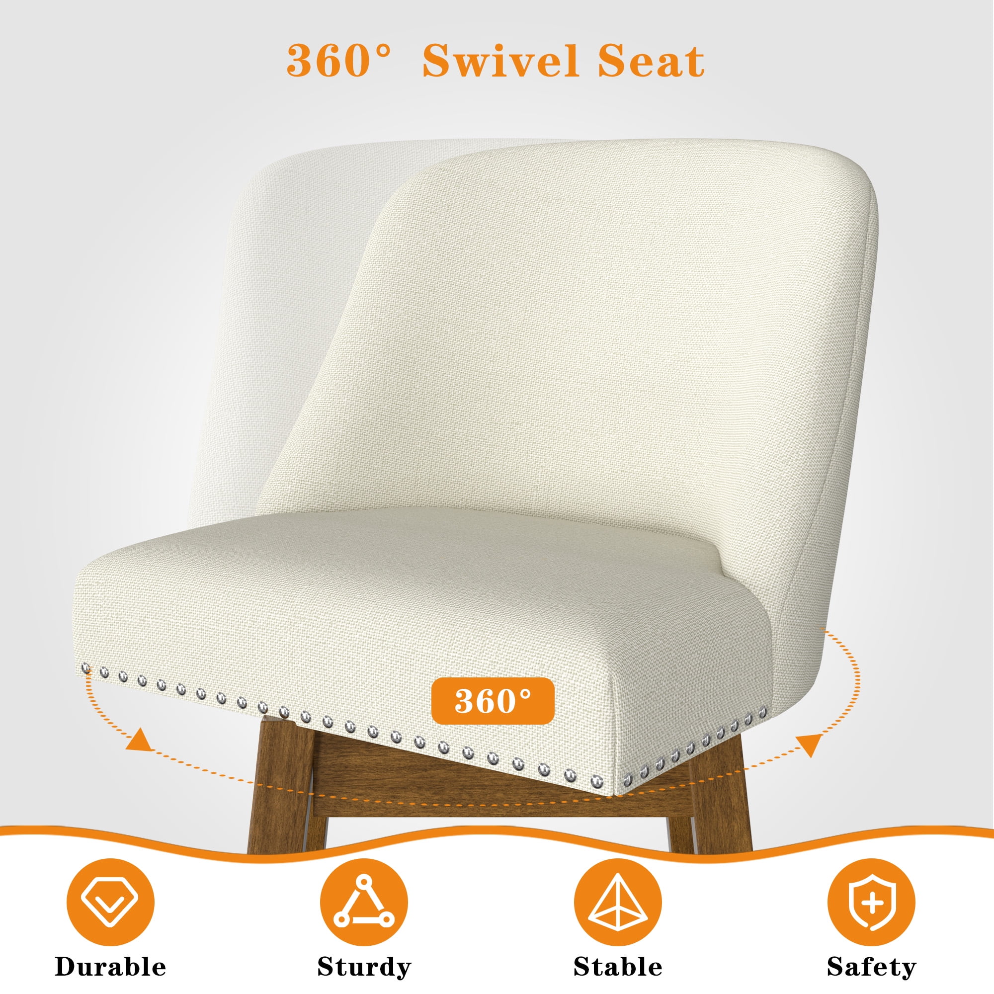 Tolead 30" Upholstered Swivel Counter Bar Stools with Back and Wood Legs - Set of 2, Beige