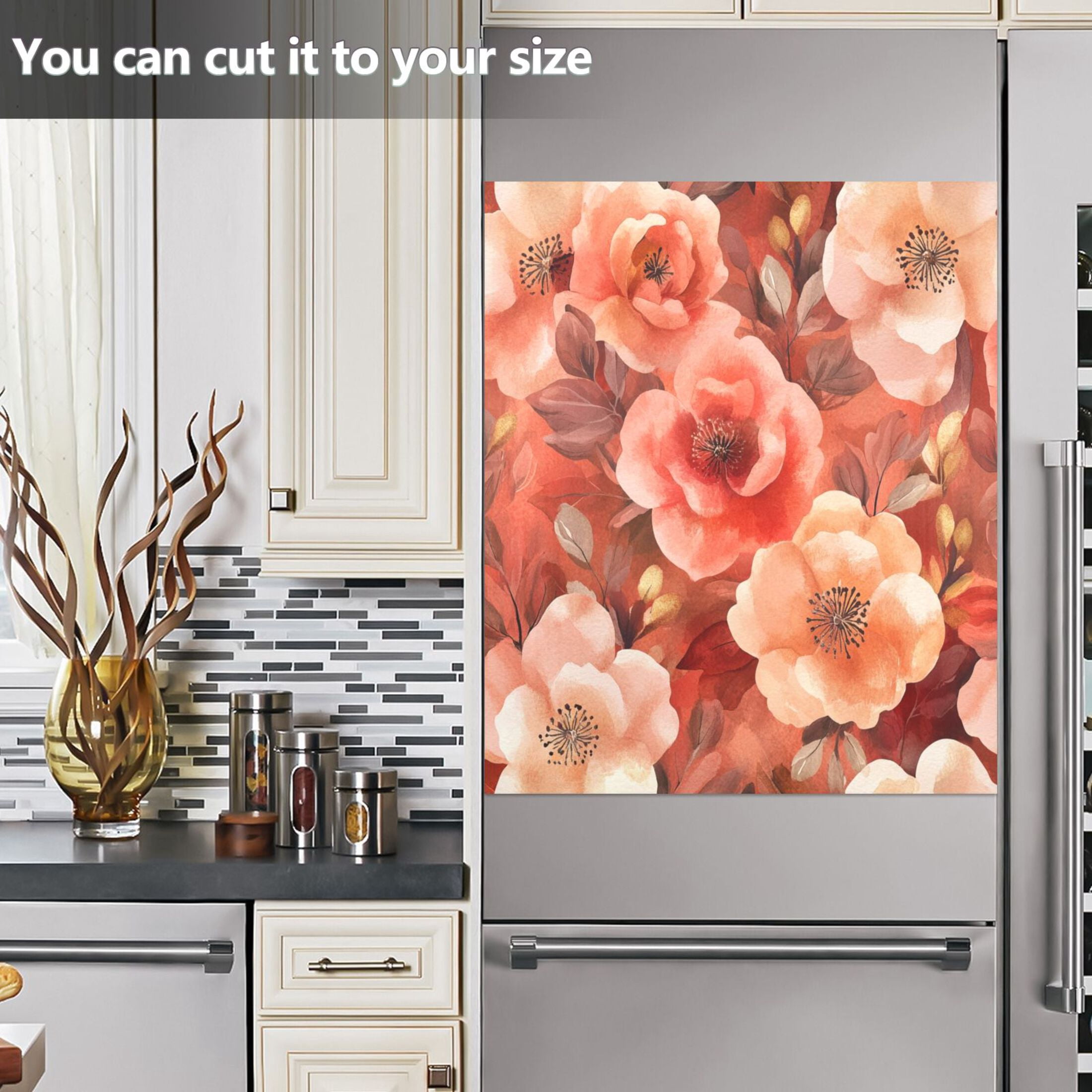 Dishwasher Magnetic Sticker 23x26 Inch Refrigerator Magnetic Sticker Washing Machine Magnetic Sticker Kitchen Panel Magnetic Sticker Home Decor Vibrant Orange Flowers