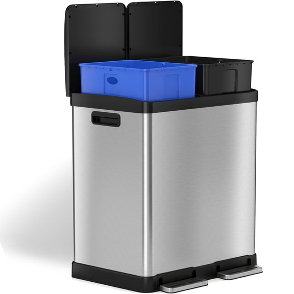 iTouchless SoftStep Stainless Steel Step Recycler Trash Can, 60 Liter / 16 Gallon (2, 8-gallon removable Inner Buckets)
