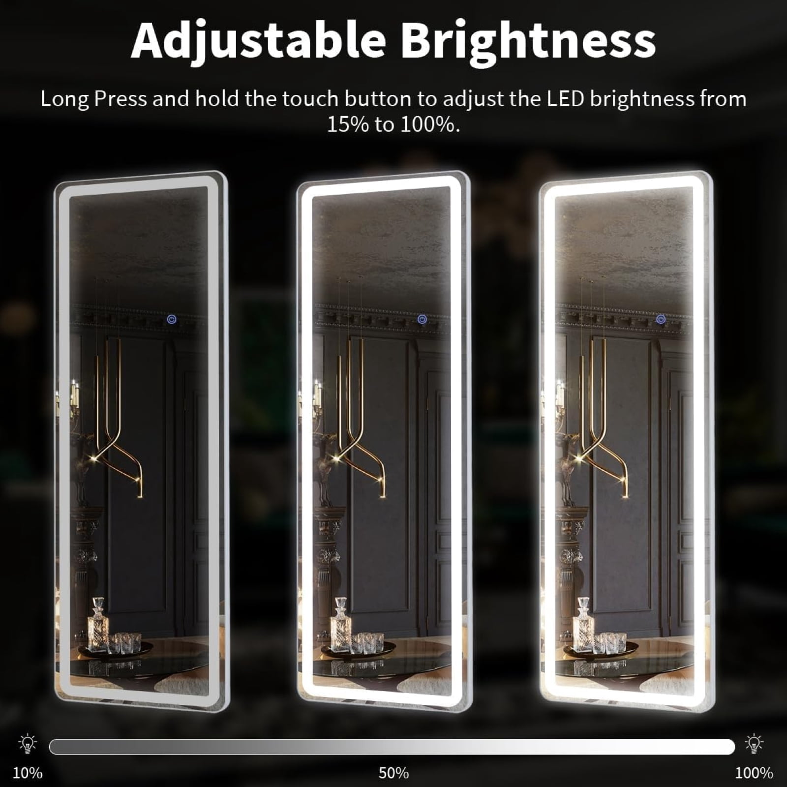 GRAHMCY 60"x16" Full Length Mirror with Lights LED Floor Mirror Wall-mounted Dressing Mirror