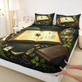 thumbnail image 4 of Castle Fairy Gothic Skull Queen Sheets 4 Pieces,Vintage Book Floral Leaves Queen Sheet Sets,Beige Brown Black,1 Fitted Sheet,1 Flat Sheet and 2 Pillowcases, 4 of 6