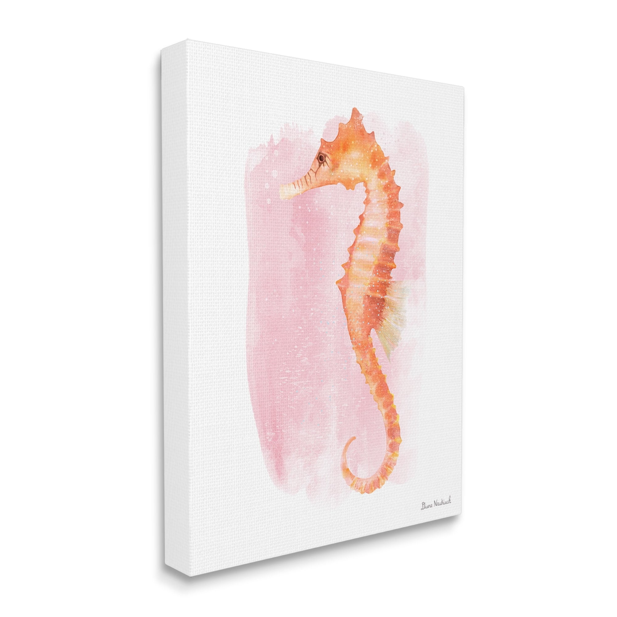 Stupell Industries Gentle Orange Seahorse Speckled Pink Watercolor Detail Painting Gallery Wrapped Canvas Print Wall Art, Design by Diane Neukirch