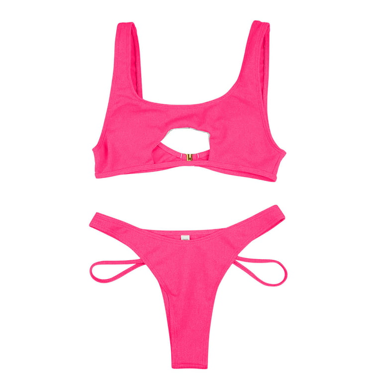 Gubotare Bikinis For Women 2023 Women Tie Side Bottom Padded Top Triangle  Bikini String Bathing Suit Two Piece Swimsuit,Hot Pink XL