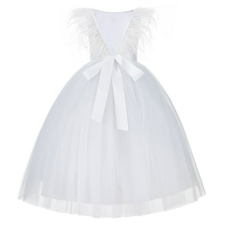

Backless Ostrich Feather Flower Girl Dress Pretty Princess Gown OS3