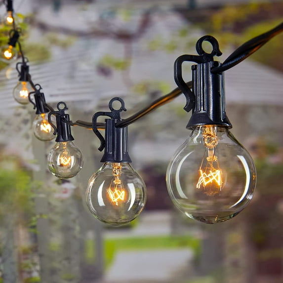 LED G40 Outdoor String Lights Patio Lights 100FT with 104 LED Shatterproof Bulbs, Weatherproof Commercial Hanging Lights for Backyard Bistro Pergola Party Decor, E12 Socket Base, 2200K, Black