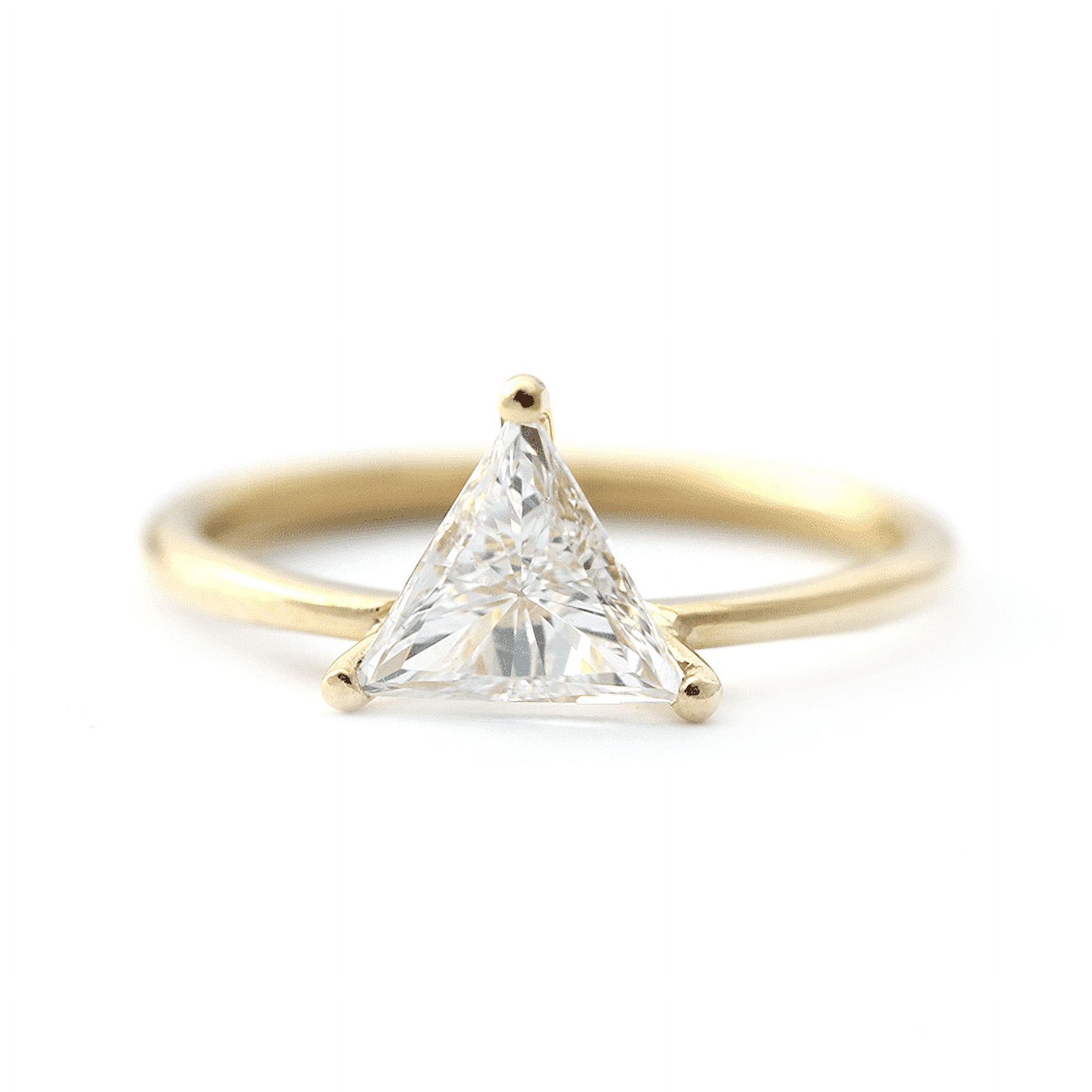 HeartsAndYou 1ct Trillion Cut Moissanite Engagement Ring for Women 18k Yellow Gold Over Silver Minimalist Dainty
