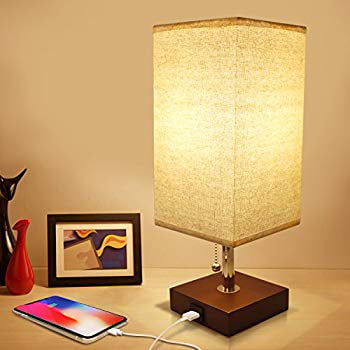 Usb Bedside Table Lamp Solid Wood Nightstand Lamp Minimalist Bedside Desk Lamp With Usb Charging Port Unique Lampshde Convenient Pull Chain Perfect For Living Room Bedroom Havana Brown Walmart Com Walmart Com