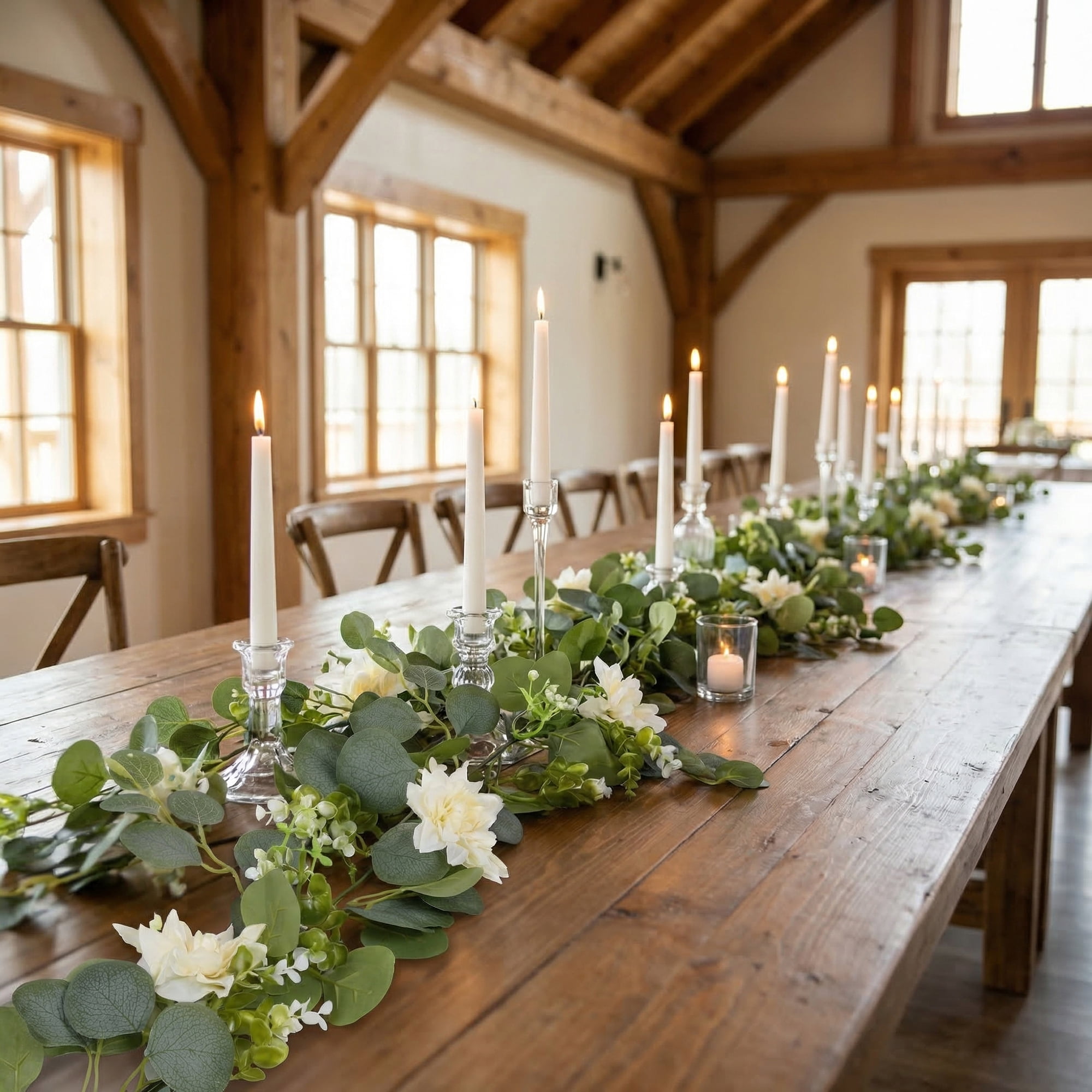 Unique Bargains Artificial Eucalyptus Garland Faux Greenery Vine Champagne Flower 71inch