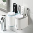 thumbnail image 3 of Juego de accesorios de baño, soporte para cepillo de dientes, dispensador de pasta de dientes, soporte de pared, taza para cepillo de dientes, estante de almacenamiento, exprimidor de pasta de dientes, 3 of 4