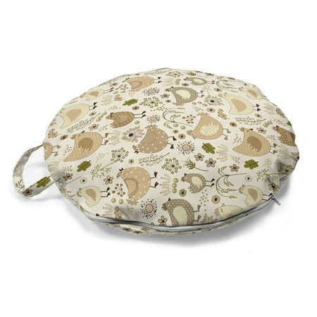 

Chicken Round Floor Cushion with Handle Chunky Farm Animals in Polka Dots Flowers and Berries Decorative Pillow for Living Room & Dorms 18 Round Brown Camel by Ambesonne