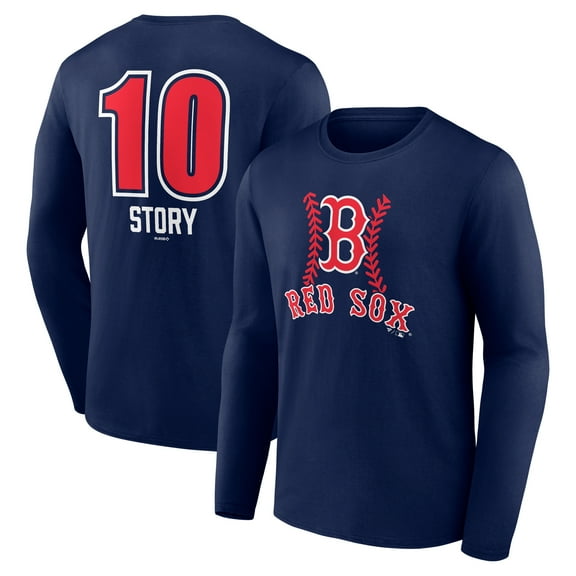 Men's Trevor Story Navy Boston Red Sox Fastball Player Name & Number Long Sleeve T-Shirt