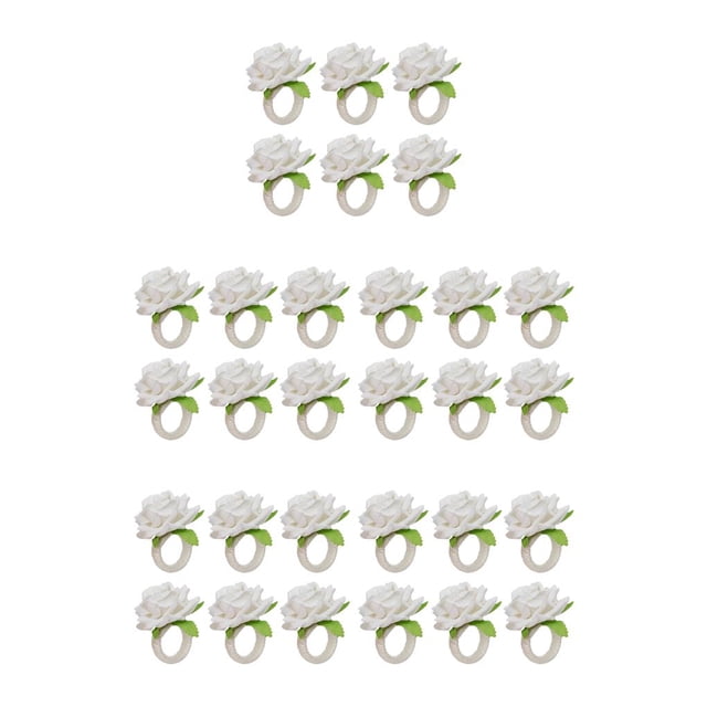QualitChoice 6 Pieces Artificial Flower Napkin Ring Portable Removable Reusable Towel Ornamental Rings Ceremony Romantic Decor White 5Set