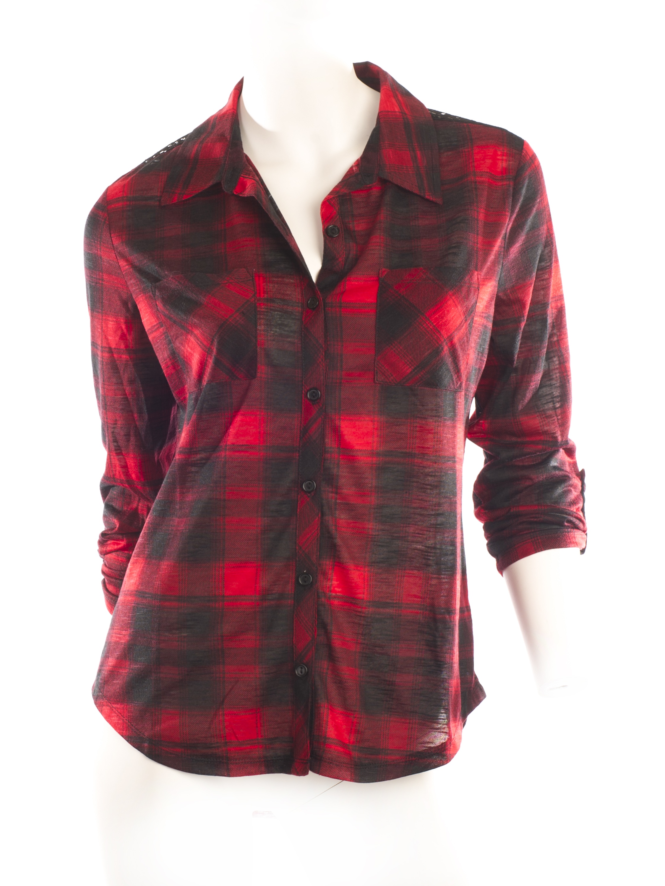 No Boundaries JUNIORS PLAID SHIRT WITH 