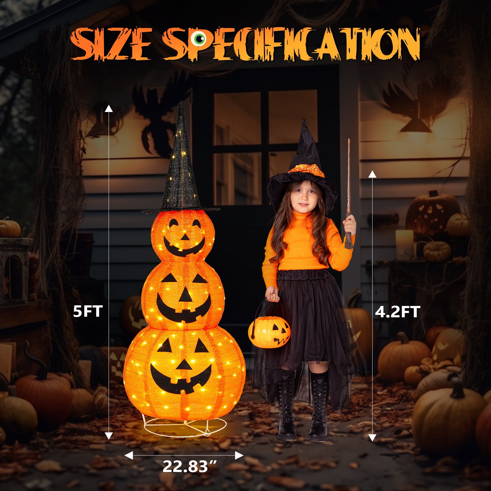 Astoutdoor 5 ft Lighted Pop-Up Pumpkin Decoration with 100 LED Lights