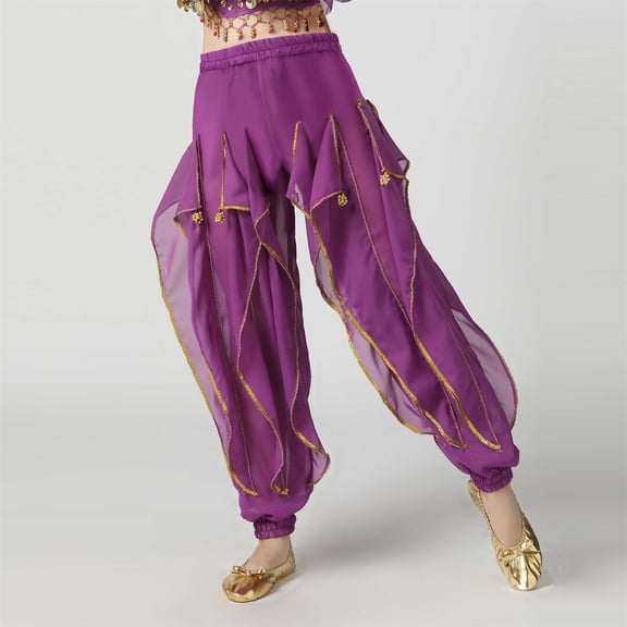 Cowsor Belly Dance Harem Pants - Tribal Costume Pants for Girls, High Waisted Elastic Waistband, Soft Stretchy Fabric