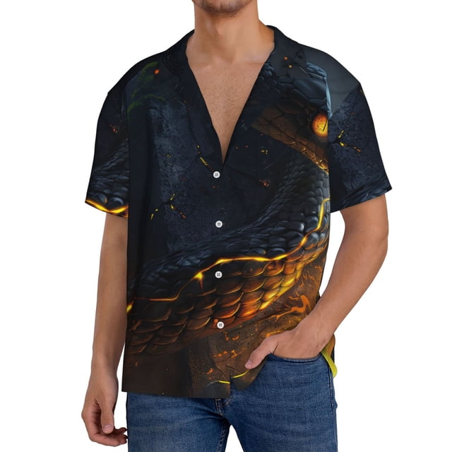 Fotbe Glowing Snake Dark Forest Camisa Estampada de Manga Corta para Hombre, Casual de Verano, Estilo Playero, Sin Arrugas-X-Large