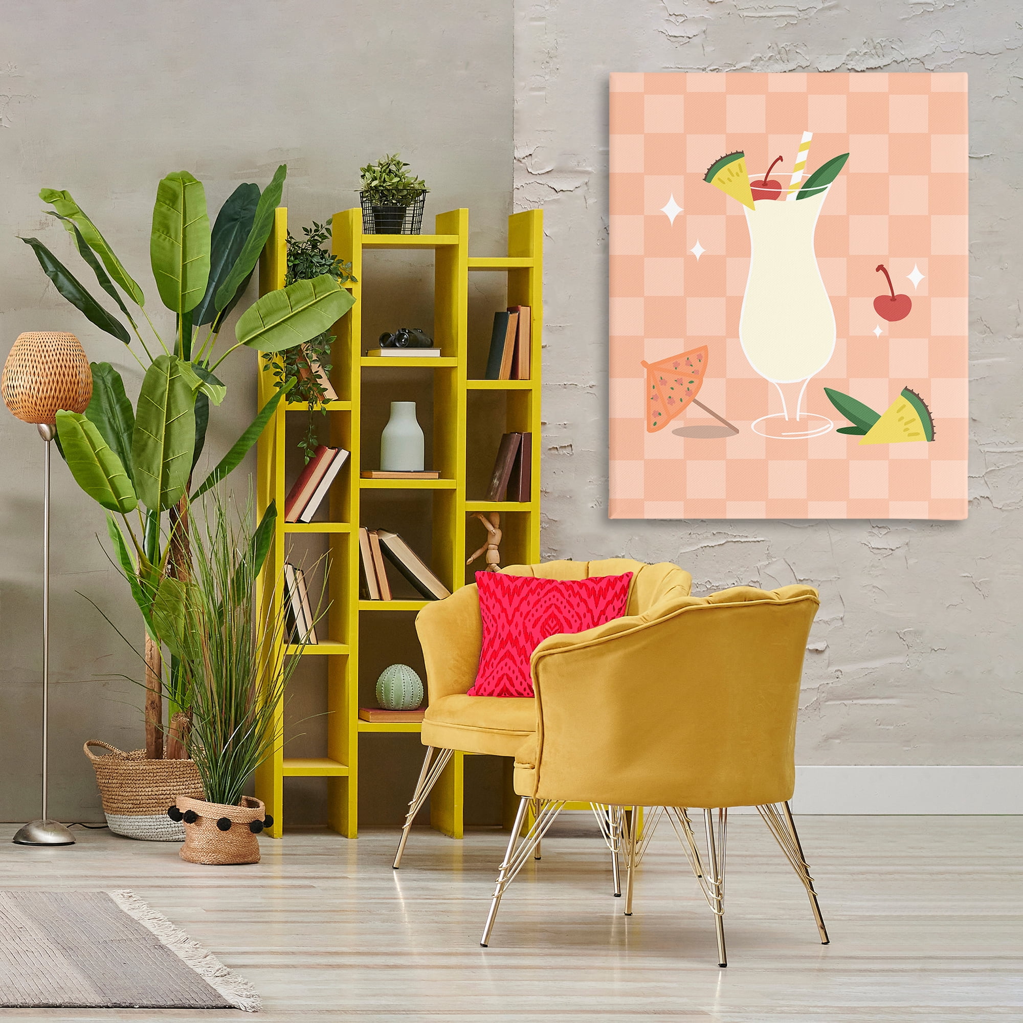 Stupell Industries Pina Colada on Checkered Food & Beverage Painting Wrapped Canvas Art Print Wall Art, 36 x 48