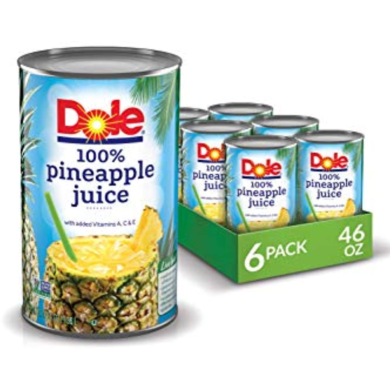 Dole 100 Juice, Pineapple, 46 Ounce Cans (Pack Of 6)