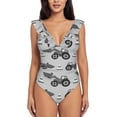 thumbnail image 2 of Fotbe Gray Tractor Women's Tummy Control Swimsuits Slimming One Piece Bathing Suit Ruffle Wrap V Neck Swimwear-, 2 of 8