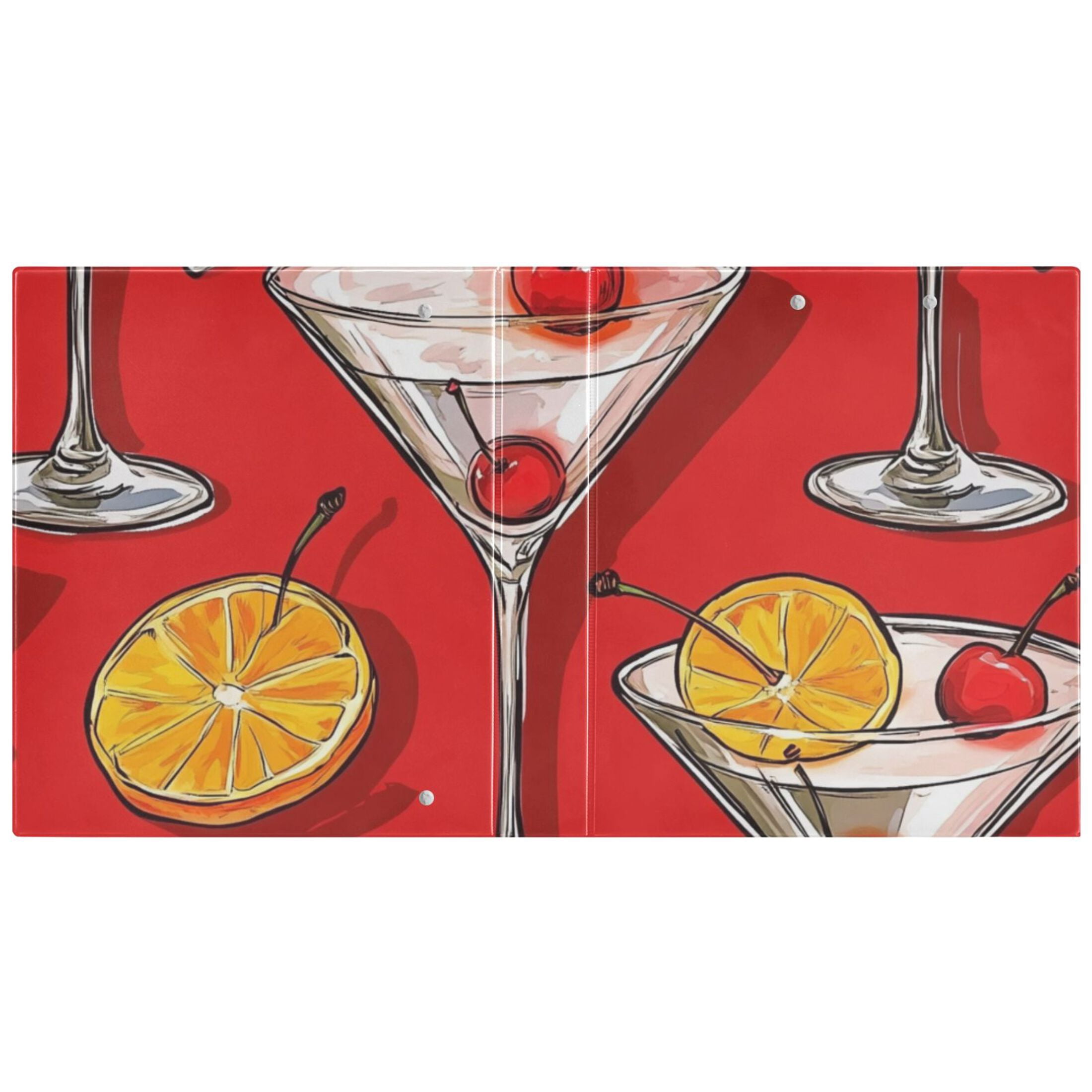 Glasses with Orange Slices Cherries 3 Ring Binders 1.5 inch Hardcover File Folders with Interior Pockets A4 Size Organizer for School Office Hospital