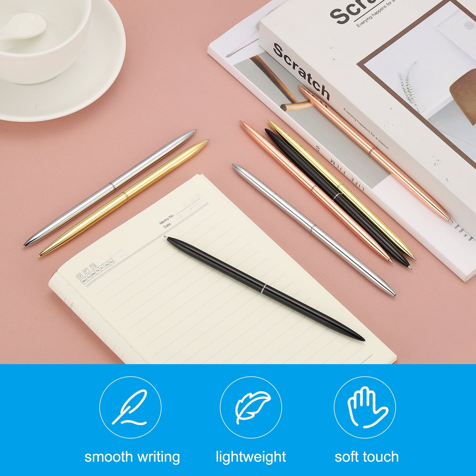 Uxcell 25 Piece Slim Metal Ballpoint Pen, 1.0 mm Retractable Metallic Twist Writing Pen for Home Office, Gold Tone