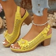 thumbnail image 2 of Square Heeled Sandals for Women Flowers Peep Toe Platform Slip on Boho Beach Dress Shoes Comfortable Outdoor Casual Walking Shoes Yellow Size 9, 2 of 5