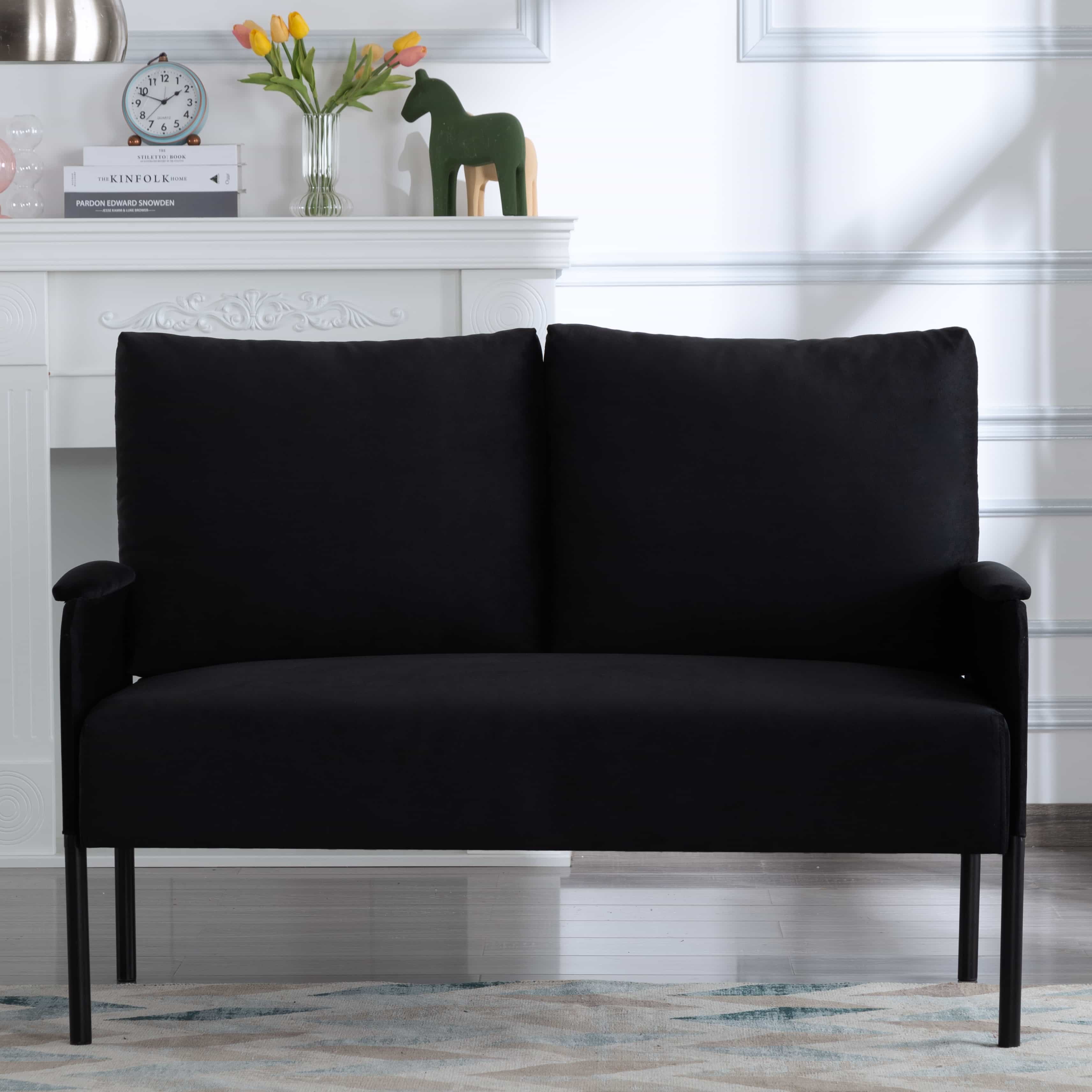 BSHTI Velvet Upholstery Loveseat Couch,2 Seating,Metal Frame,High-density Fam Seat Loveseat,Well in Apartments or Rooms with Limited Space(Black)