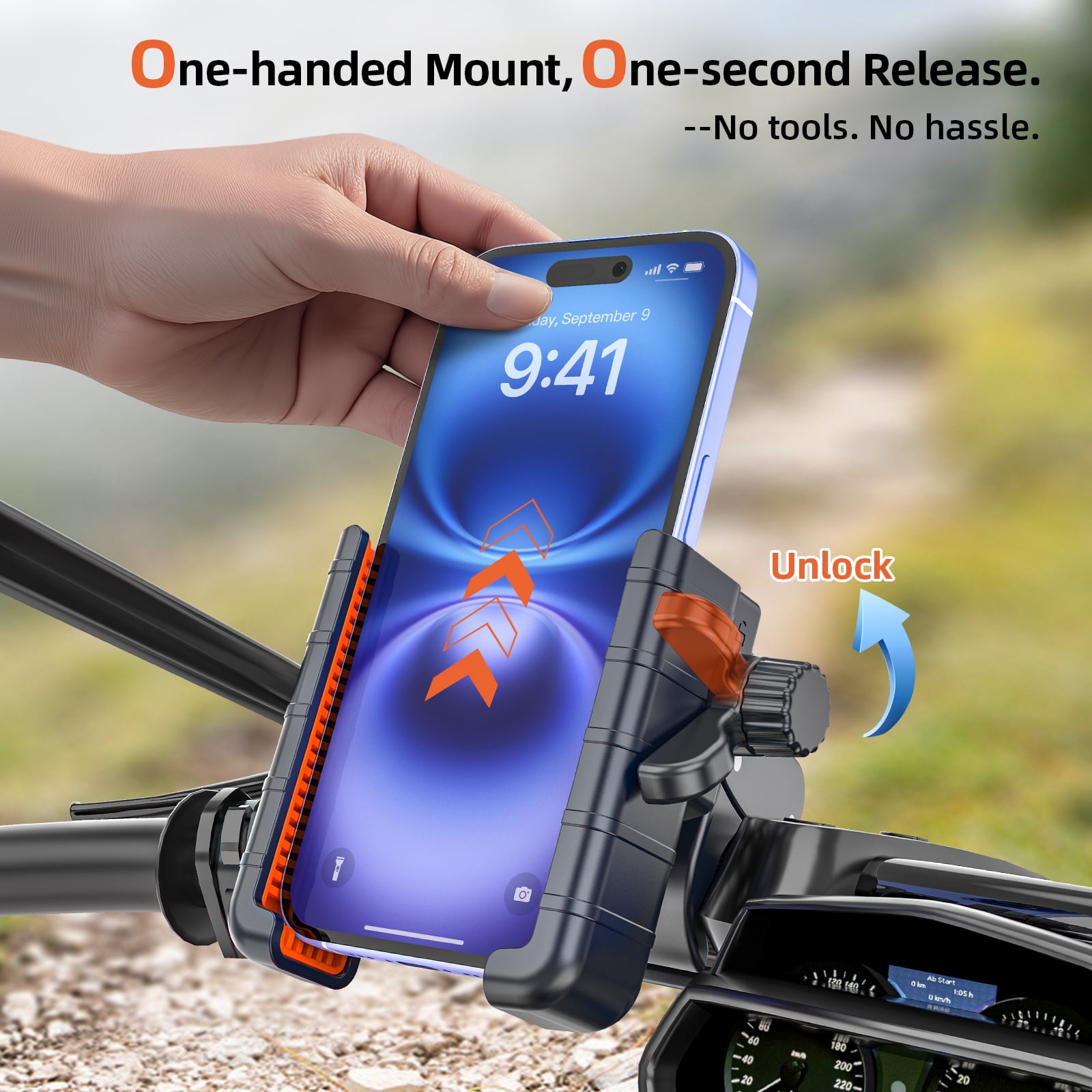 Marsrider 3rd-Gen Anti Vibration Motorcycle Phone Mount Bike Phone Holder, E-Bike Handlebar Cell Phone Holder with Secure Lock, Electric Scooter Phone Holder for Bicycle Stroller Fit 4.7-7'' Phone