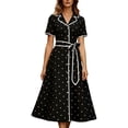 thumbnail image 2 of NTACZA Dresses for Women Dressy Wedding Guest Dress Polka Dot Midi Ruched Waist Short Sleeve Lapel Collar Size L, 2 of 7