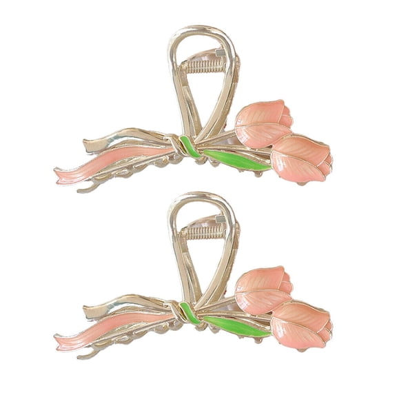 US 1~2 Pack Tulip Floral Enamel Large Metal Hair Claw Flower Blossom Hair Clips