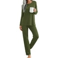 thumbnail image 2 of Qylux Women's Pajama Long Sleeve Adjustable Long Pants Sleepwear Set Soft Two Piece Matching Set with Pockets,Army Green,M, 2 of 7