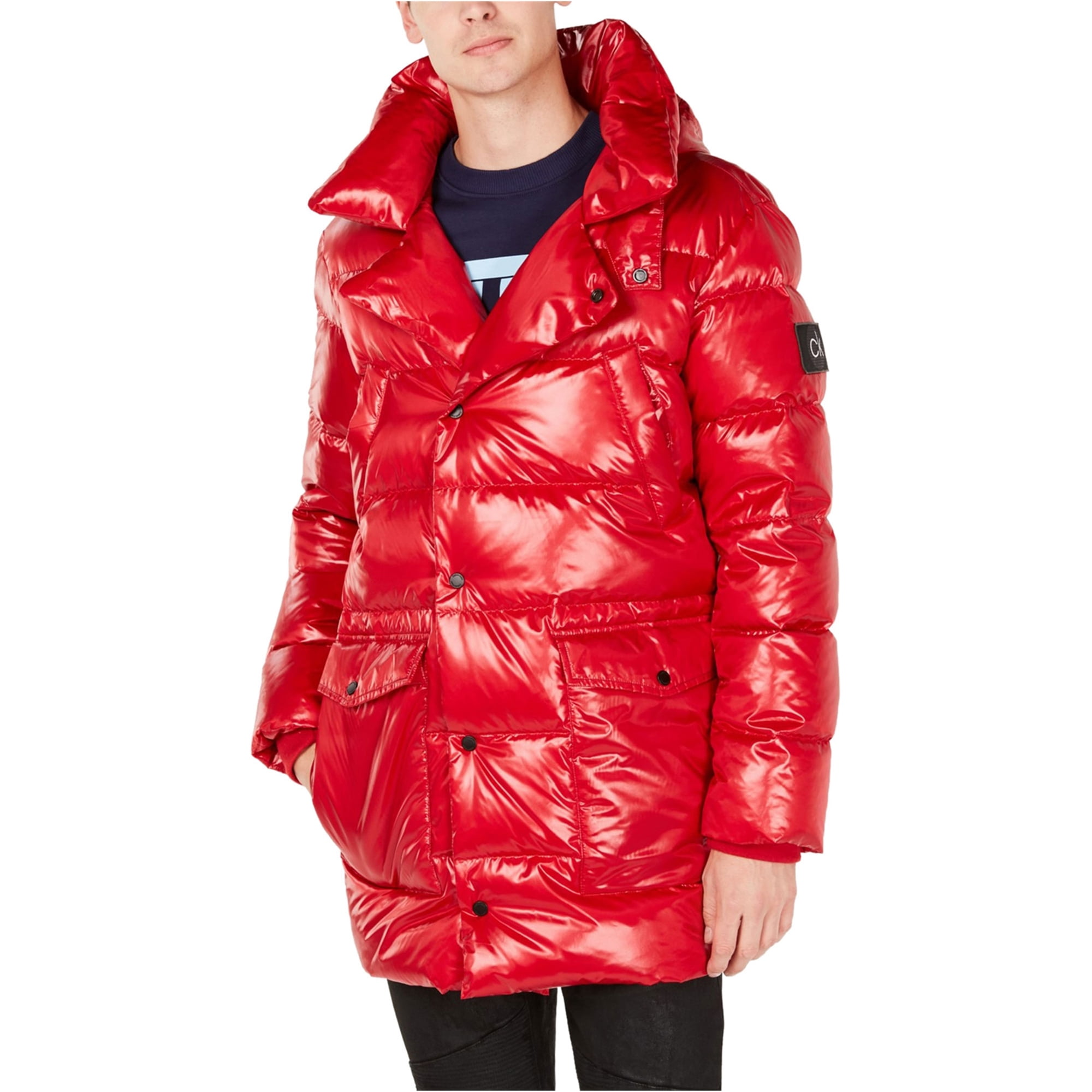 Calvin Klein Mens Oversized Puffer Jacket, Red, X-Small 