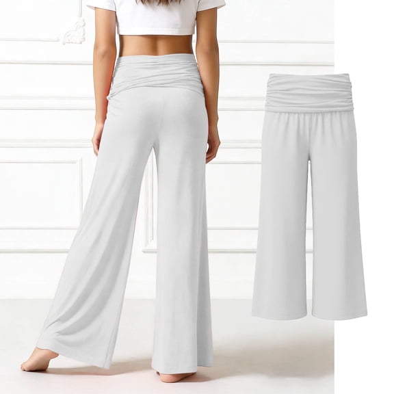Teen Yoga Pants For Girls Fold Over Low Waisted Wide Leg Casual Pants White Girls Track Pants 11-12 Years