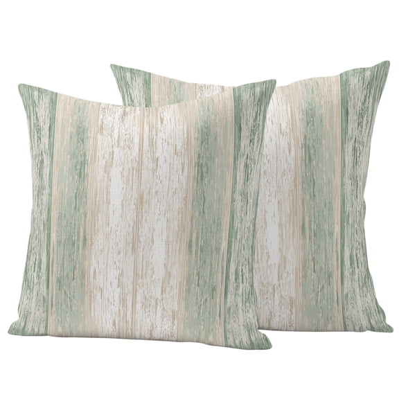 Sage Green Wooden Outdoor Waterproof Pillow Covers, Farmhouse Brown Vintage Distressed Decorative Square Throw Pillowcase Sofa Cushion Sham for Patio/Couch/Chair, 16"x16" 2 Pack