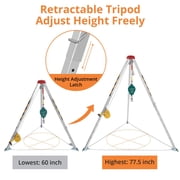 Confined Space Tripod Kit with 1200 LBS Lifting Winch and Fall Arrester, SewerRe-scueTripod with Safety Self-Locking Device