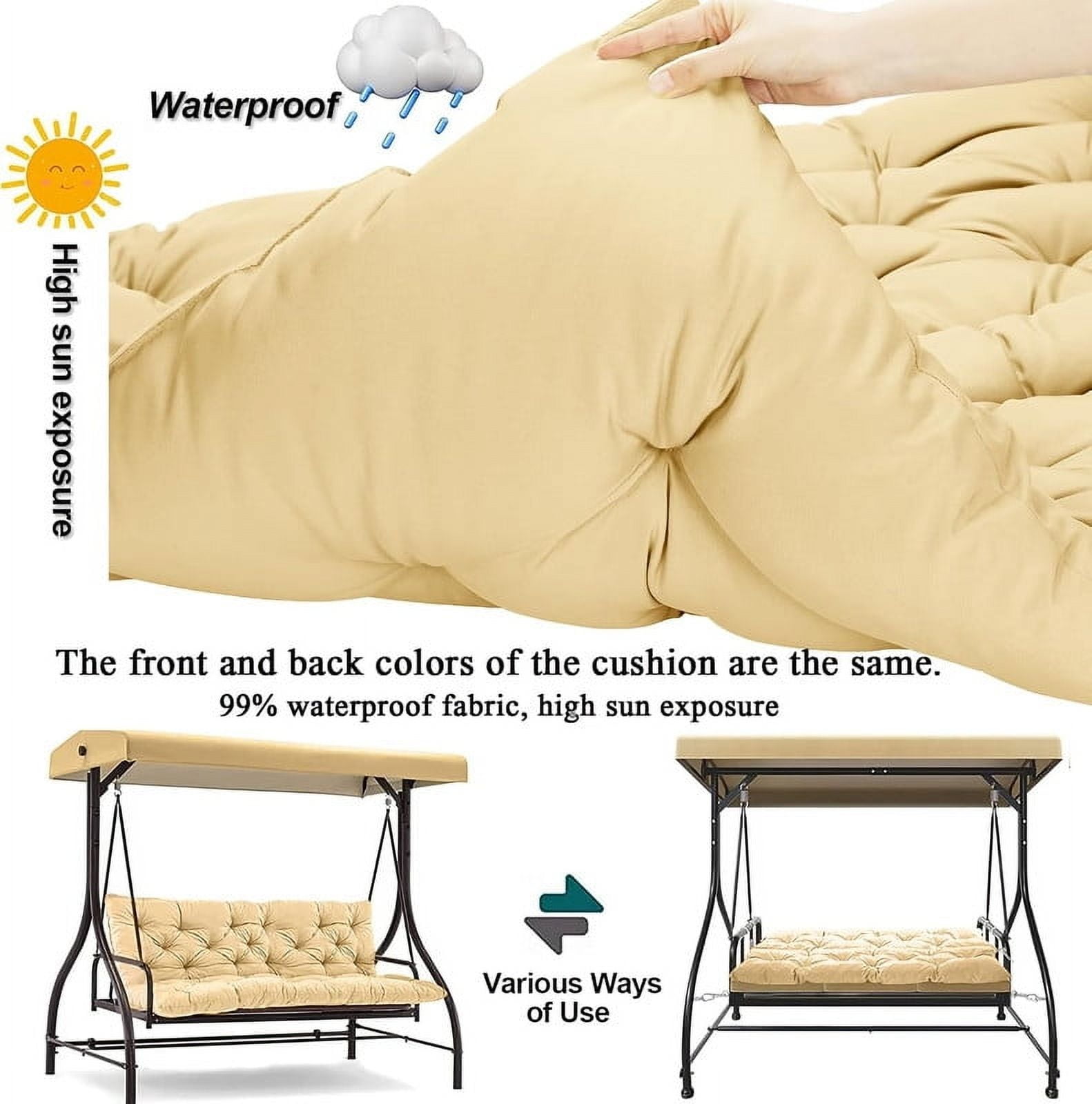 Replacement Cushions for Swing, Waterproof Porch Swing Cushion, 2-3 Seat Outdoor Bench Cushion with Backrest for Patio Furniture Garden Porch Loveseat Glider Pad (Beige 60*40in)