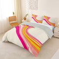 thumbnail image 2 of Castle Fairy Retro Soft Swirl Curve Graphic Duvet Cover King,Gradient Pastel Stripe Minimal Art King Bedding,Peach Hot Pink,Grey Reversible,3 Pieces,No Comforter,1 Duvet Cover and 2 Pillowcases, 2 of 5
