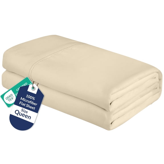Royale Linens Queen Flat Sheet - Ultra Soft Brushed 1800 Microfiber Flat Sheets Only - Wrinkle Free & Stain Resistant - Hotel Quality Top Sheet for Bed (Queen, Sand)