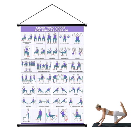 Bohorizon Chair Yoga for Seniors Over 60 Chart, Wall Hanging with Rope, Exercise Guide Poster