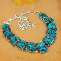 Tibetan Turquoise Necklace – Natural Gemstone Pendant in 925 Sterling Silver, Handmade Jewelry Gift for Her