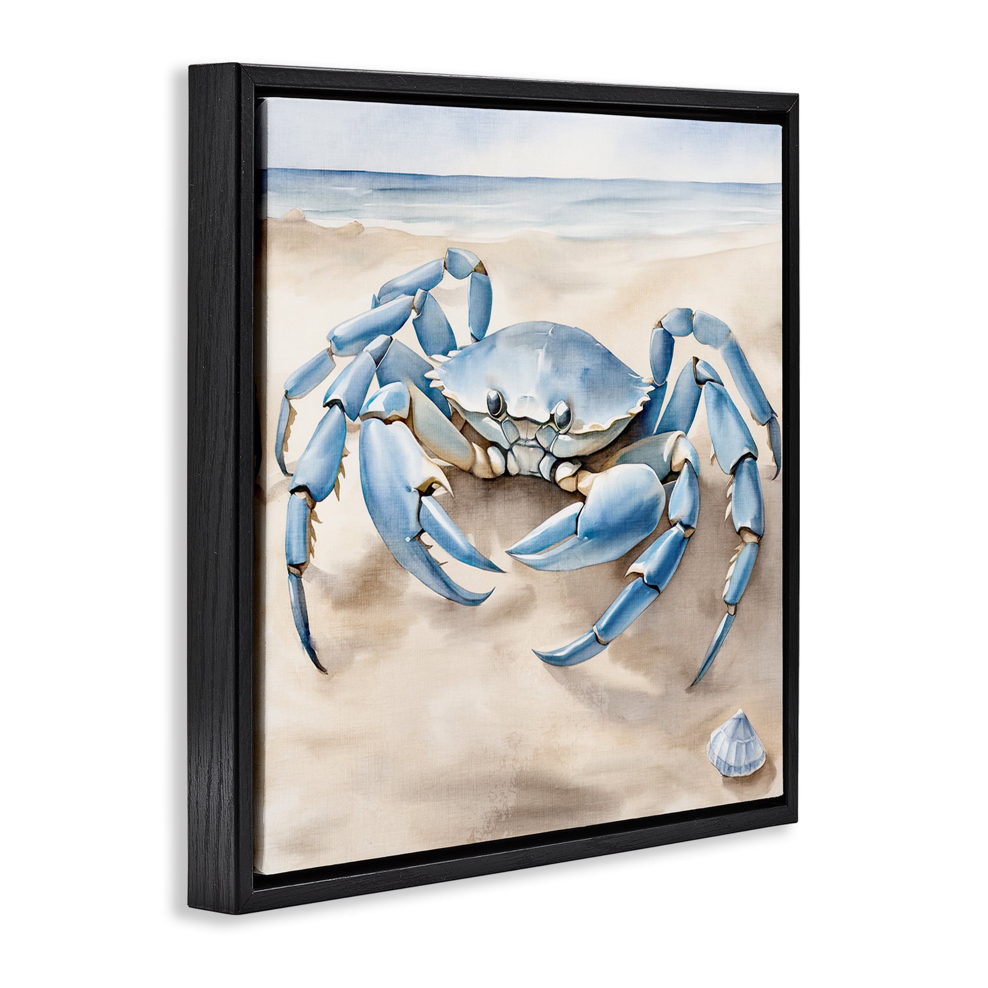 Stupell Industries Blue Crab on Beach Animals & Insects Painting Black Floater Framed Canvas Art Print Wall Art, 25 x 25