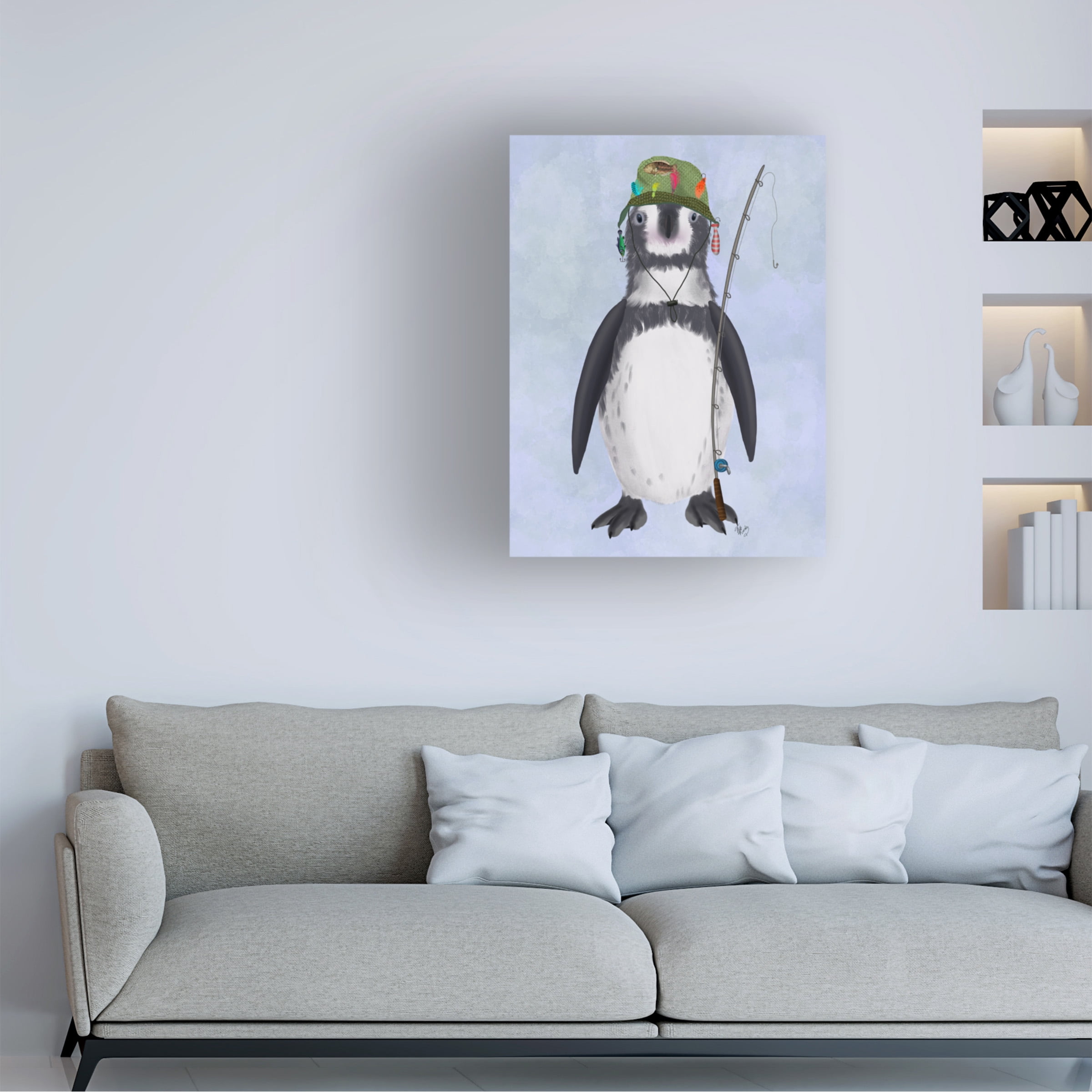 Fab Funky 'Penguin Fishing' Canvas Art
