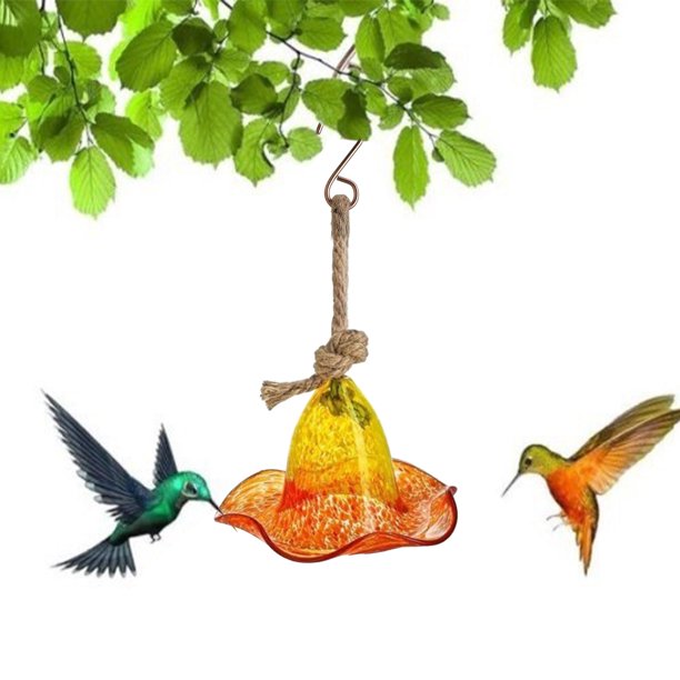 Fiudx Comedero de Vidrio para Colibríes, Diseño Colorido Soplado a Mano, Decoración Única para Jardín, Atrae Pájaros, Perfecto para Decoración Navideña, Regalo para Mujeres, Tamaño 28 X 22,5 X 22,5 C