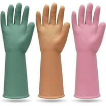 3 Pairs Colorful Reusable Waterproof Household Dishwashing Cleaning Rubber Gloves, Non-Slip Kitchen Glove